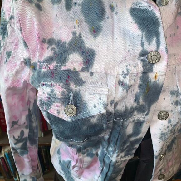 Gap one of a kind pink and black white tie dye stretchy upcycle M jacket - Picture 2 of 8